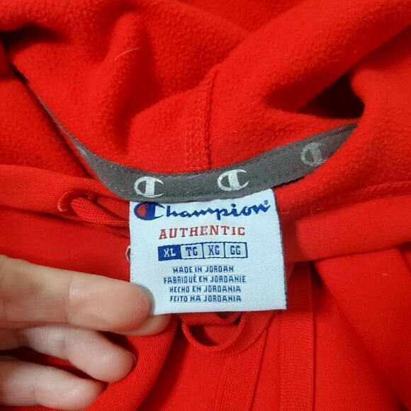 Champion Red Pullover Hoodie Long Sleeve Cotton Blend Sweatshirt Adult XL - Picture 8 of 10
